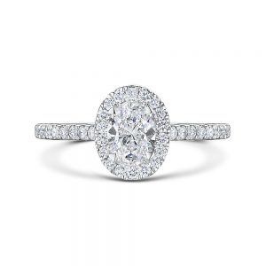 18ct White Gold Oval in Halo Design Engagement ring.