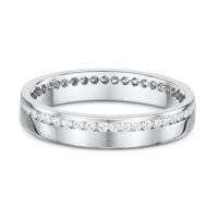 18ct White Gold Fine Channel Diamonds On Rounded Edge Wedding Band
