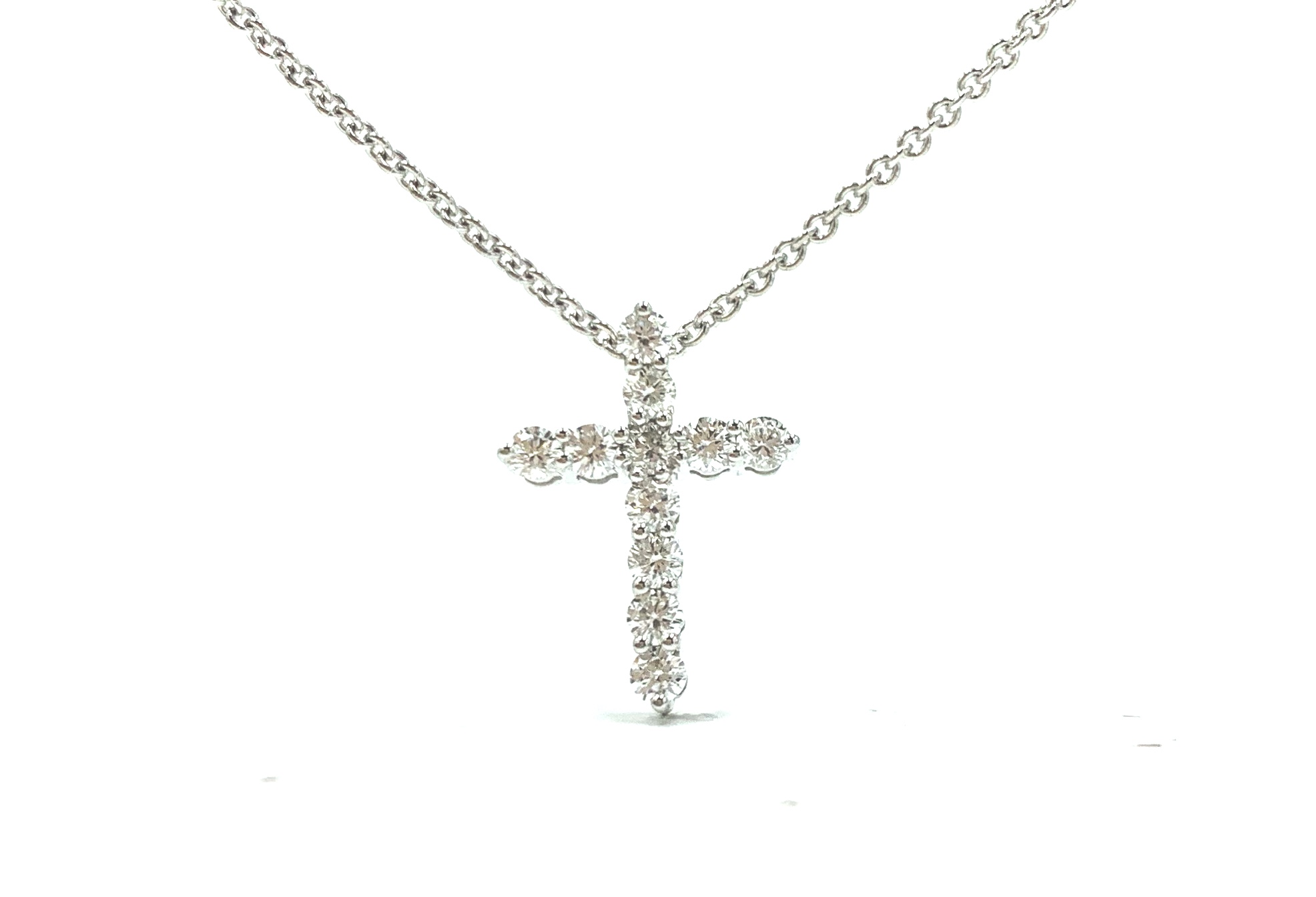 18ct White Gold Claw Set Diamond Cross Pendant. (P)25995 - franco