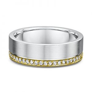 9ct White Gold Wedding Ring Band With Featured Pave Diamond Strip On Side