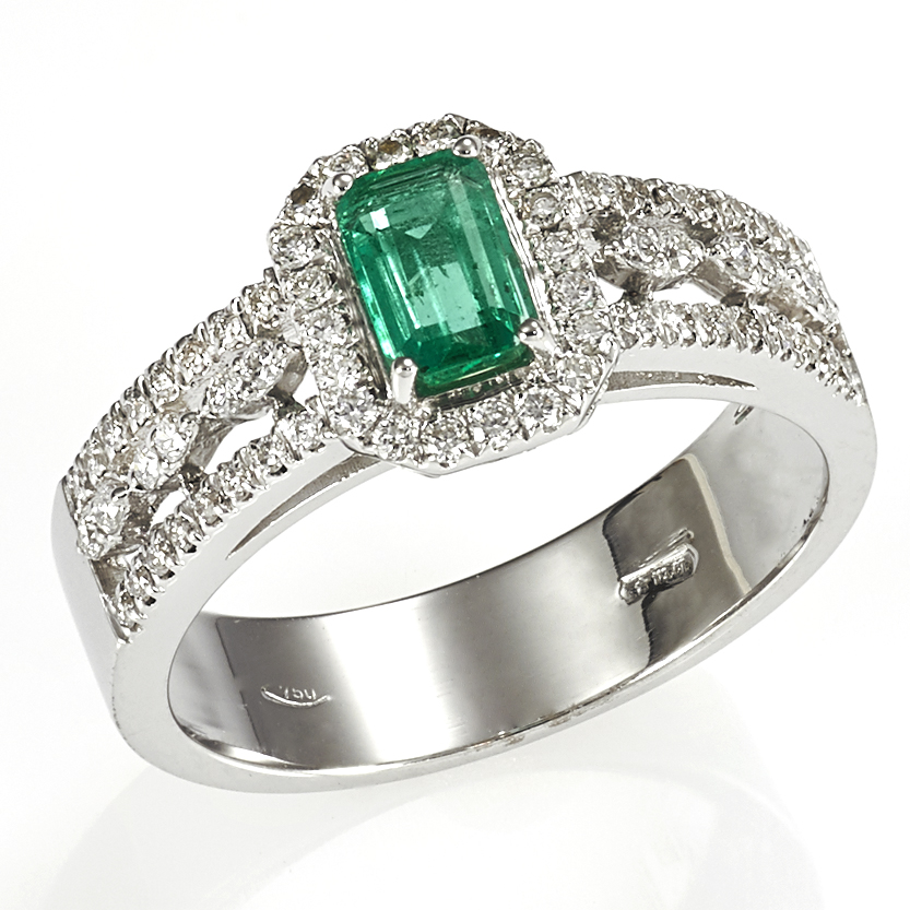 Gival Collection- 18ct White Gold Emerald and Diamond Ring -5444 - franco