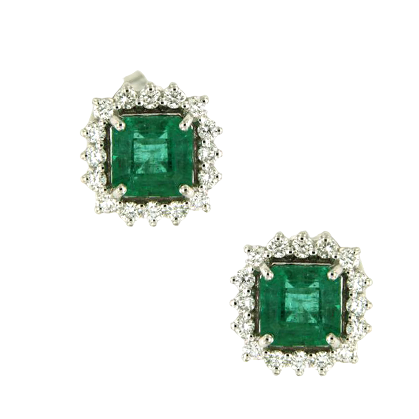 Gival Collection-18ct White Gold Emerald and Diamond Stud Earrings-5616 ...