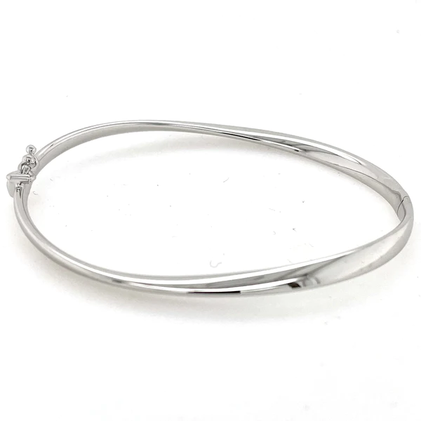 Italian hinged bangle in white gold with a gradual twist- AT55/WG - franco