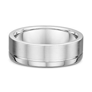 White Metal Flat Wide Edge Brushed And Off Centre Polished Wedding Ring-577A09