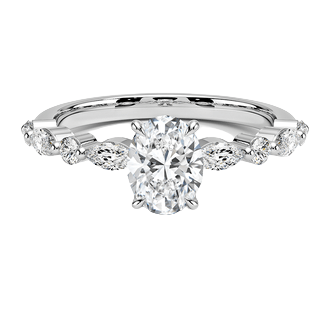 Oval Solitaire and Side Brilliant and Marquise Ring-FJ3392 - franco